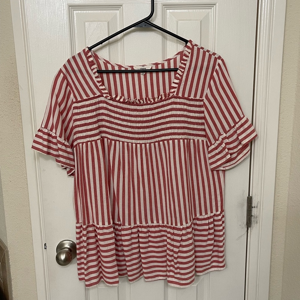 Entro striped ruffled top sz Medium